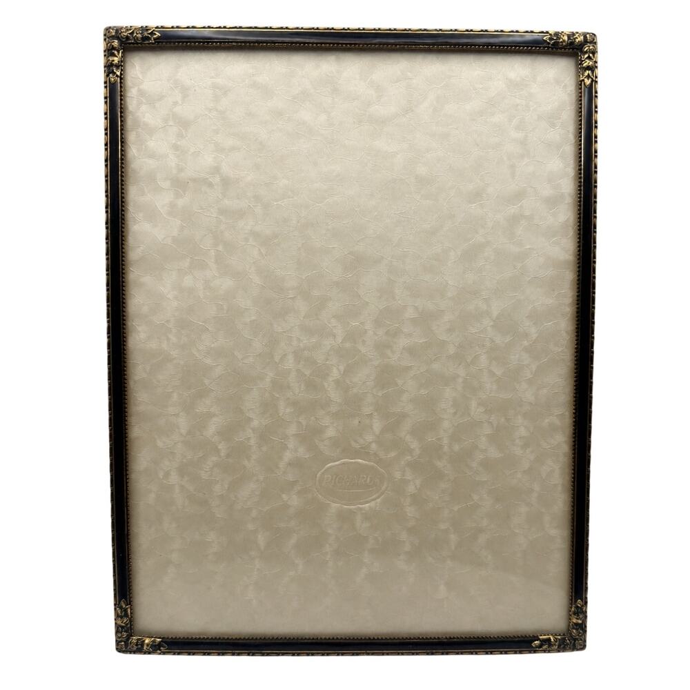 Vintage Richards Black Enamel Bronze 7x9 Photo Frame Germany Floral Box